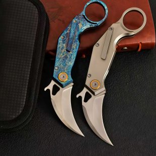 Arctic Fox Titanium Folding Knife with 14C28N Steel Blade for Outdoor Tactical EDC Use