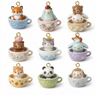 Teacup Animal Series Fox Penguin Rabbit Panda Hedgehog 3D Pendant Jewelry