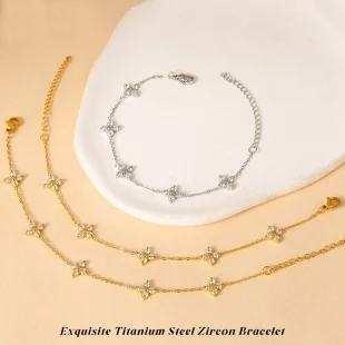 Titanium steel micro inlaid zircon clover bracelet