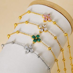 Titanium steel inlaid zircon clover necklace for women's collarbone chain