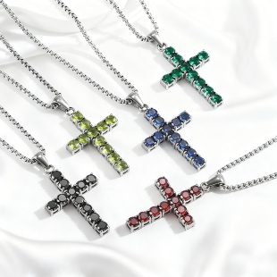 Round Zircon Cross Necklace High-Quality Titanium Steel Zircon Cross Necklace Full Diamond Necklace