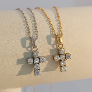 Classic Titanium Steel Precision Mini Cross with Sparkling CZ Zircon Necklace