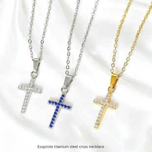 Titanium Steel Religious Cross Pendant Retro Style High-End Versatile Necklace