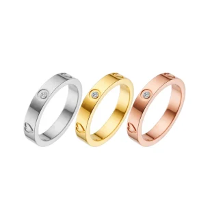 Love Ring 18K Heart shaped Couple Pair Ring with Diamond Set 520 Peach Heart Titanium Steel Ring