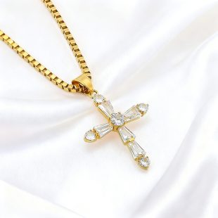 Stainless steel zircon cross necklace, minimalist cross pendant, titanium steel necklace, neckchain