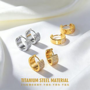 Titanium Steel Ear Cuff Zirconium Circle Earrings for Women Stainless Steel Ear Circles