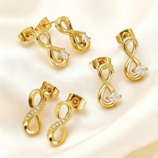 Fashionable, minimalist, and versatile, zircon-encrusted earrings with infinite loops, 316 stainless steel studs, and 8-character ear ornaments