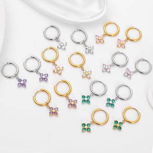 Titanium steel four leaf clover zircon earrings with a high-end and fashionable feel