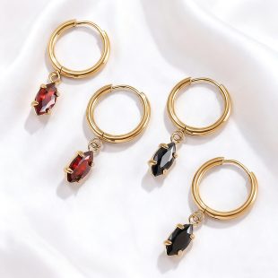 Vacuum 18K gold light luxury zircon earrings, women's stainless steel horse eye shaped zircon earrings, gold AAA zircon earrings
