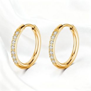 Stainless steel stone inlaid zircon ear buckle for women, 18K titanium steel round earrings with micro inlaid diamond small earrings