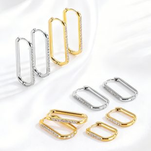 Elliptical retro minimalist earrings women's titanium steel ear buckle geometric elliptical long versatile exaggerated ear ring