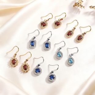 Micro inlaid zircon earrings for women, 18K gold colored gemstone earrings, gold titanium steel double-layer inlaid stone earrings