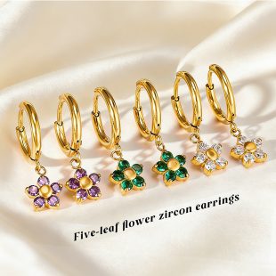 Titanium Steel Light Luxury Zircon Earrings French High Grade Flower Zircon Pendant Earrings