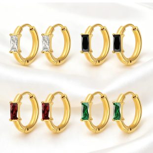 Women's Square Set Zircon Earrings Women's Titanium Steel Rectangular Zircon Earrings 3A Zircon Earrings Buckle