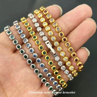 Fashionable dopamine colored round inlaid bead design, light luxury and exquisite men's 316 titanium steel zircon bracelet