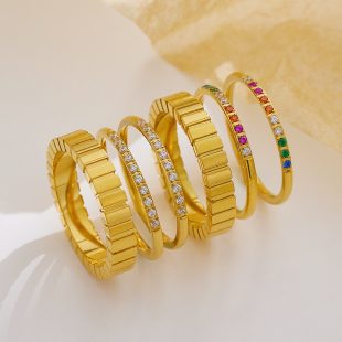 Personalized trend ring, niche color diamond stainless steel ring, women's ultra-fine zircon titanium steel ring