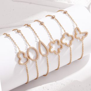 Titanium steel 18K gold gourd diamond bracelet