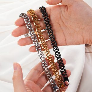 Titanium steel strip ins style bracelet stainless steel diamond high-end 316 Japanese word chain Cuban bracelet