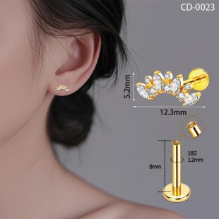 G23 titanium alloy earrings, lip studs, zircon inlaid puncture jewelry, f136 titanium hot selling wholesale