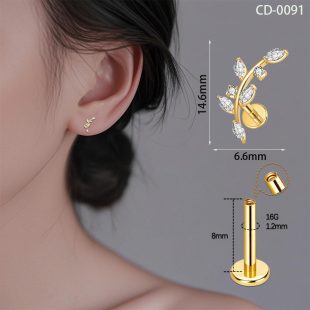 G23 titanium alloy earrings, lip studs with zircon inlay, puncture jewelry