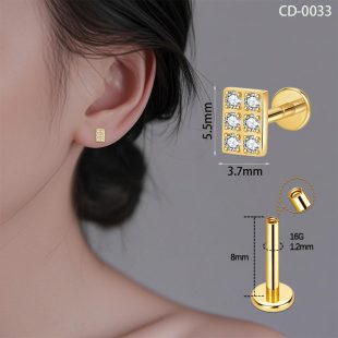 G23 titanium alloy earrings, lip studs with zircon inlay, puncture jewelry